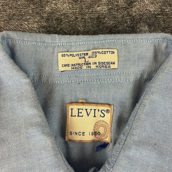 Vtg 80s Levi's White Tab Chambray Western Pearl Snap Long Sleeve Denim L - Picture 4 of 13
